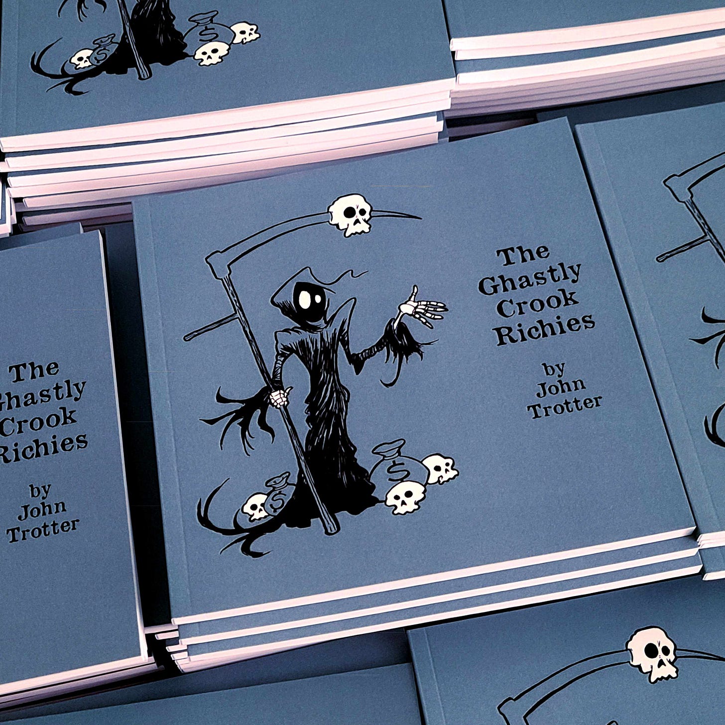 Photo of a stack of books titled The Ghastly Crook Richies.