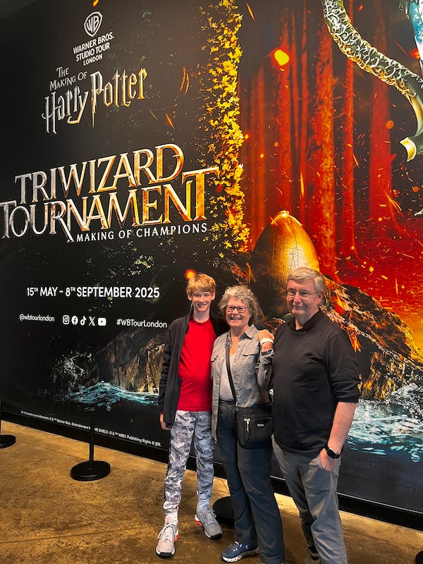 Hudson, Susan, and John at the Warner Bros. Studio Tour London entrance