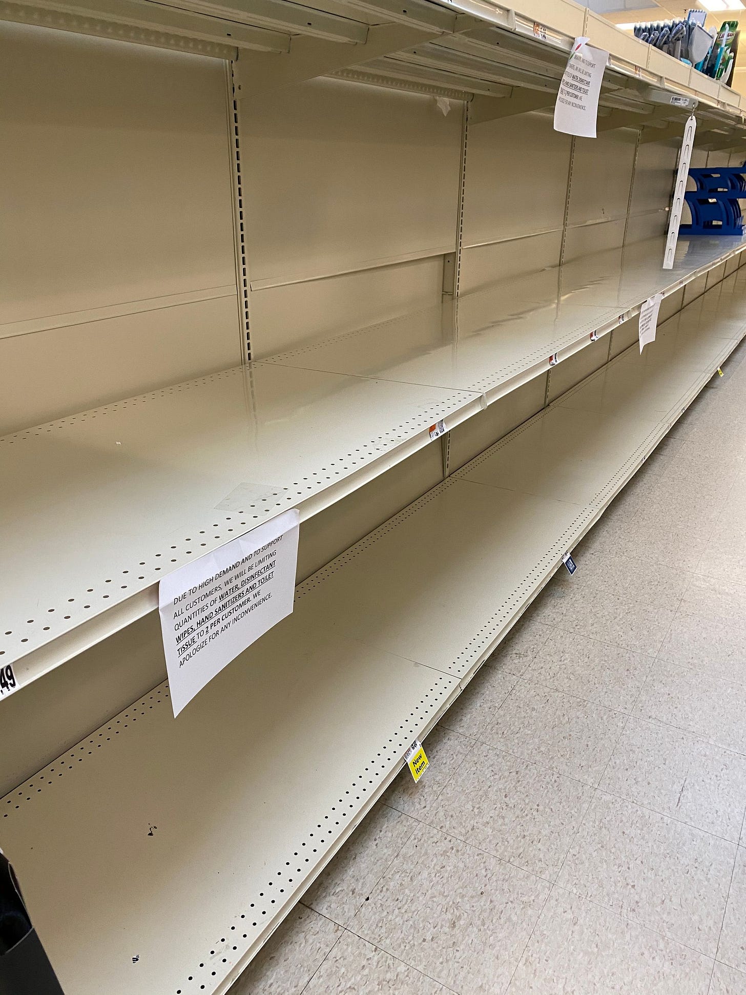 Empty shelves at grocery store