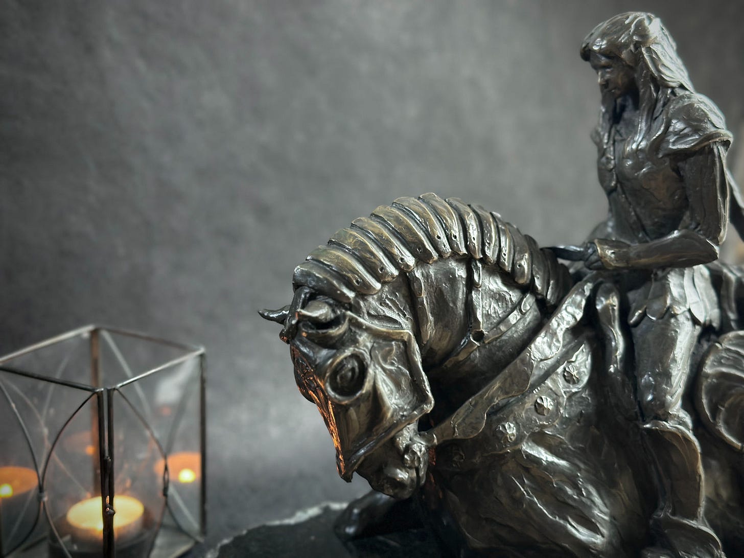 Photo of Spirit Warrior, cast bronze sculpture of a warrior woman and her warhorse by Kindrie Grove.