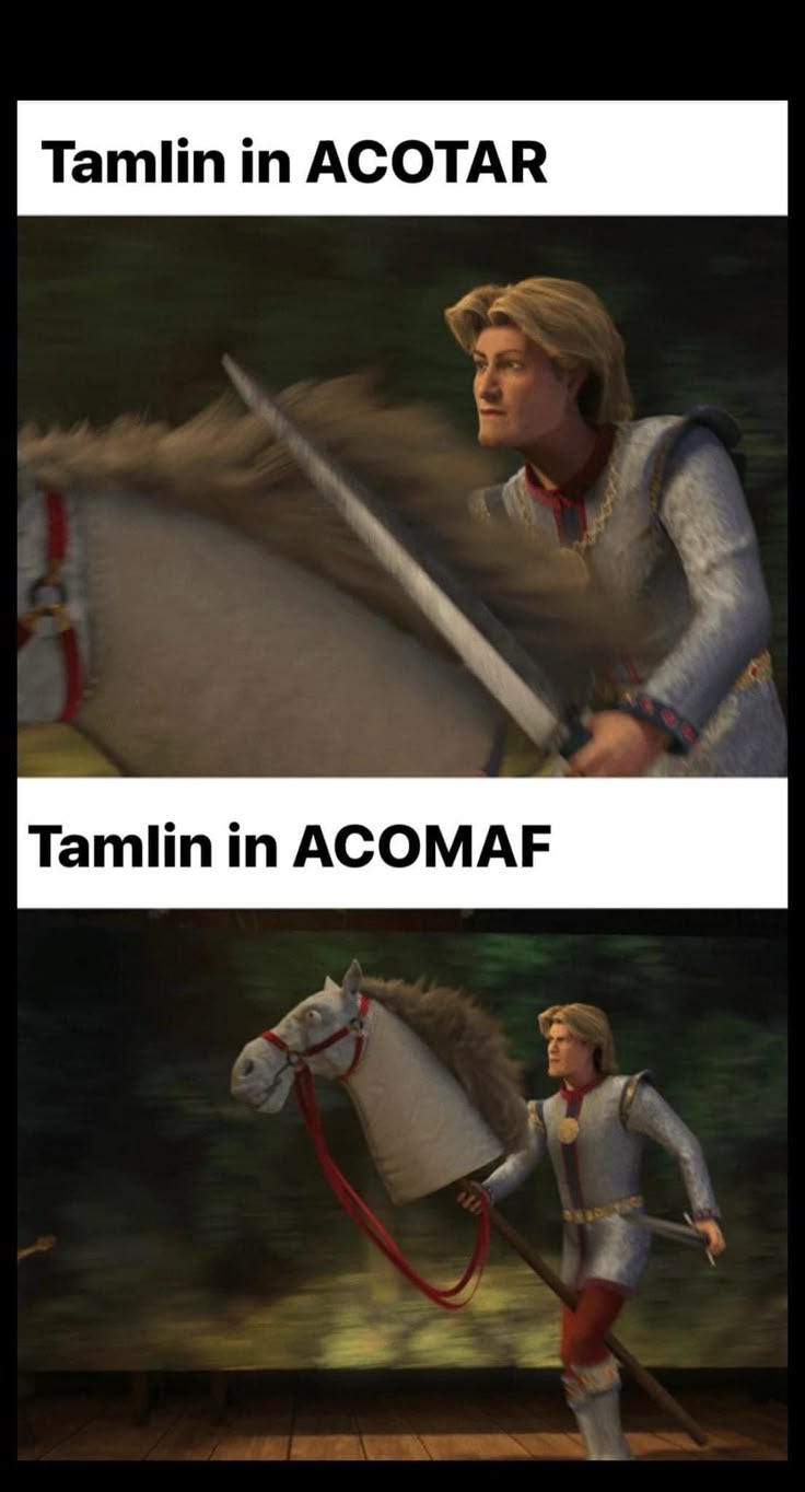 This may contain: two pictures with the same caption in different languages, one has a horse and the other has a knight on it