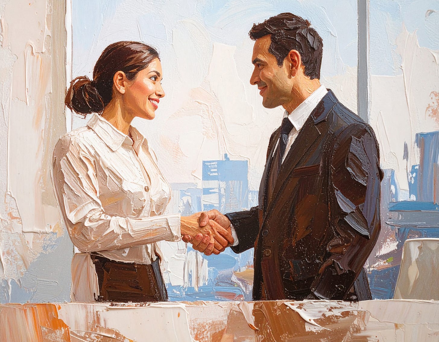 This is an AI-generated image of two people shaking hands.