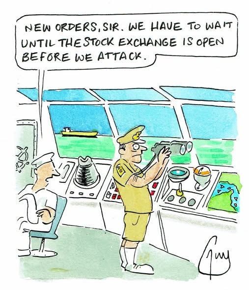May be an image of text that says 'NEW ORDERS,SIR SIR. WE ΑνΕ Το WAIT UNTIL THESTOCK EXCHANGE IS ΟΡΕΝ BEFORE ΩΕ ATTACK o Auy'