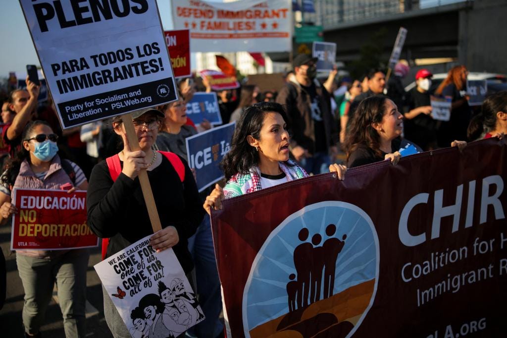 Protestors at the Los Angeles Federal Building demonstrate against ICE detentions.