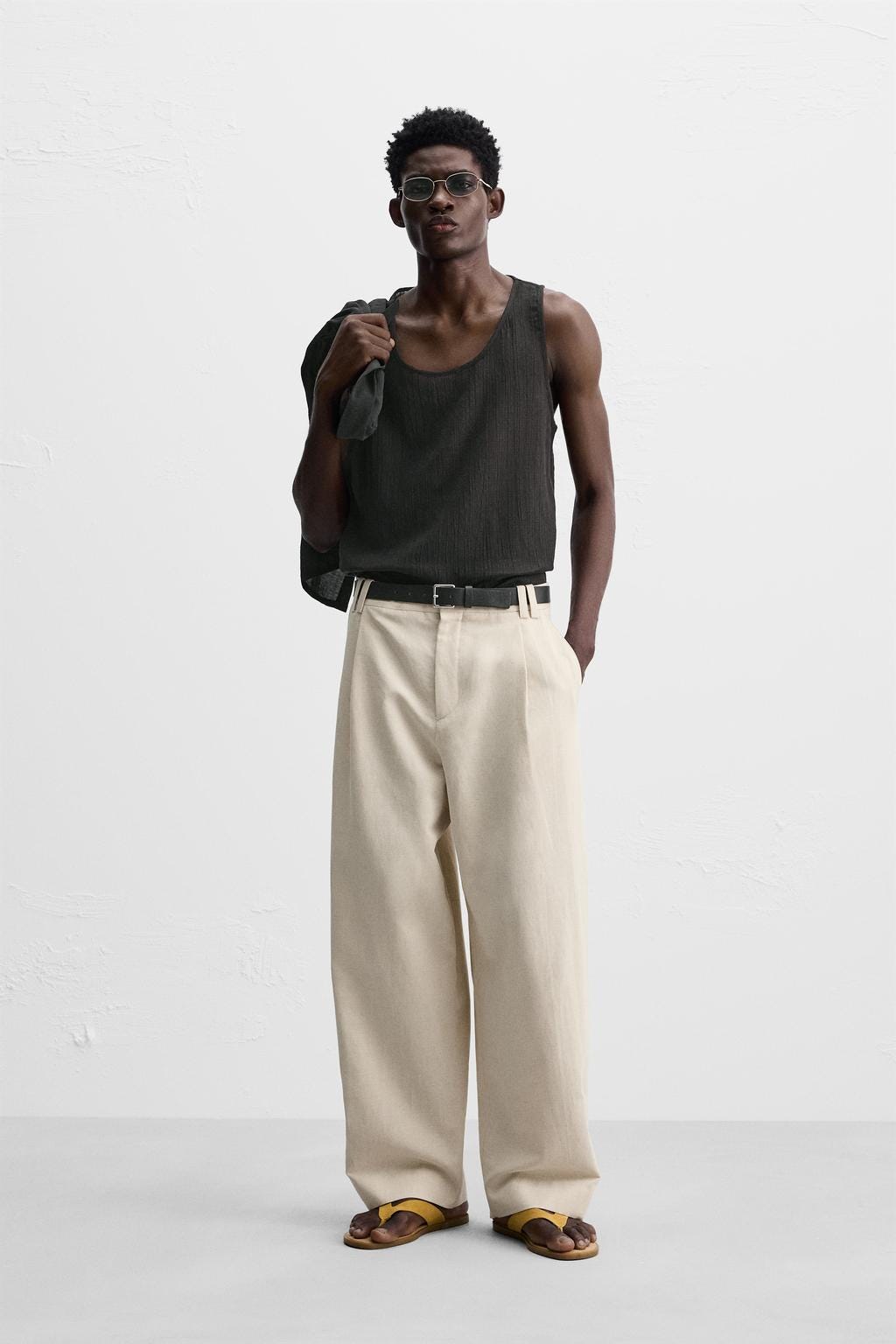 COTTON - LINEN BALLOON FIT TROUSERS - Light beige by Zara - Image 0