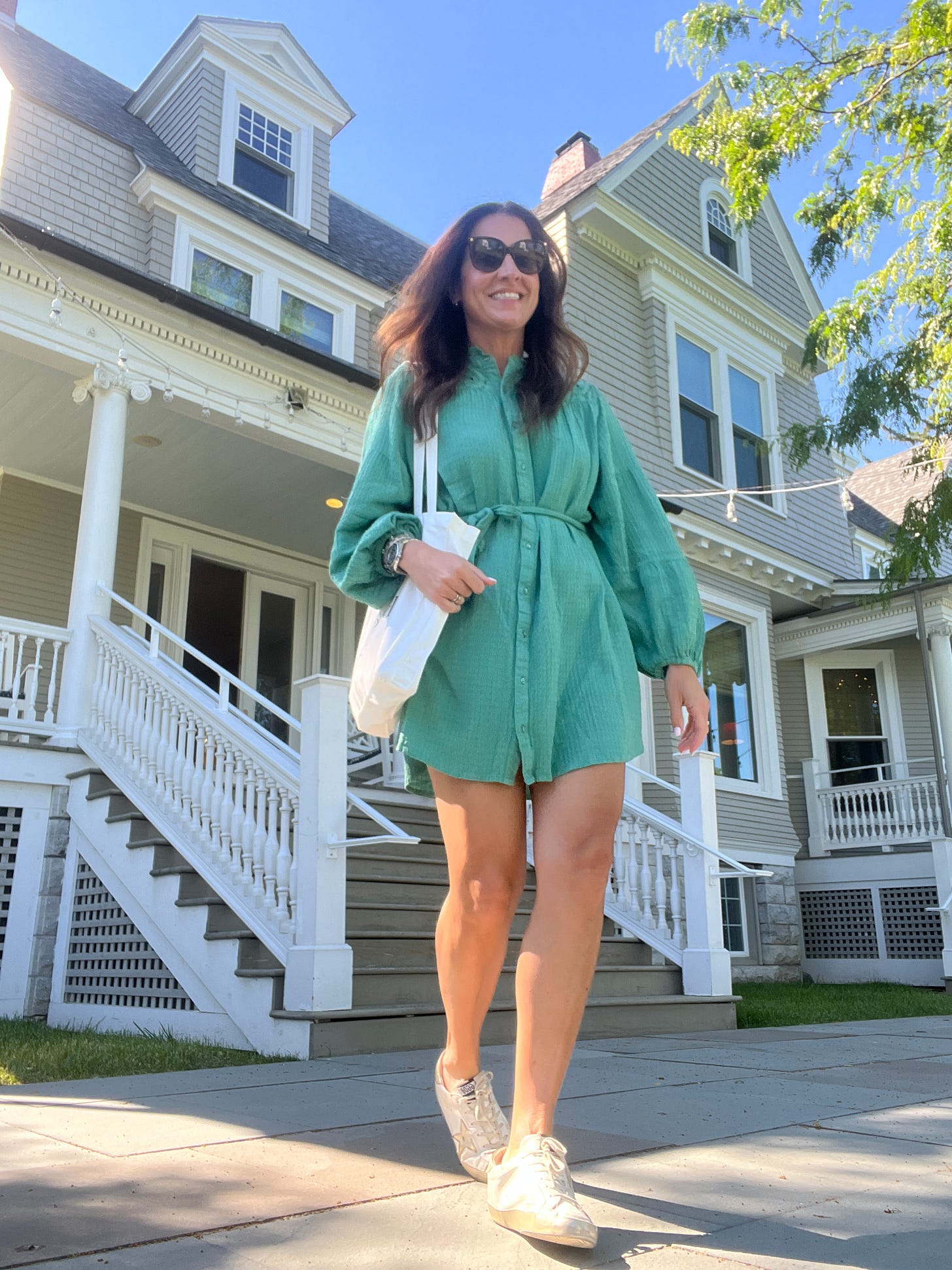 Beauty Editor Donna Francis in a green dress outside the historic Rowland House at The Inns of Aurora. Beauty Editor Donna Francis in a green dress outside the historic Rowland House at The Inns of Aurora.