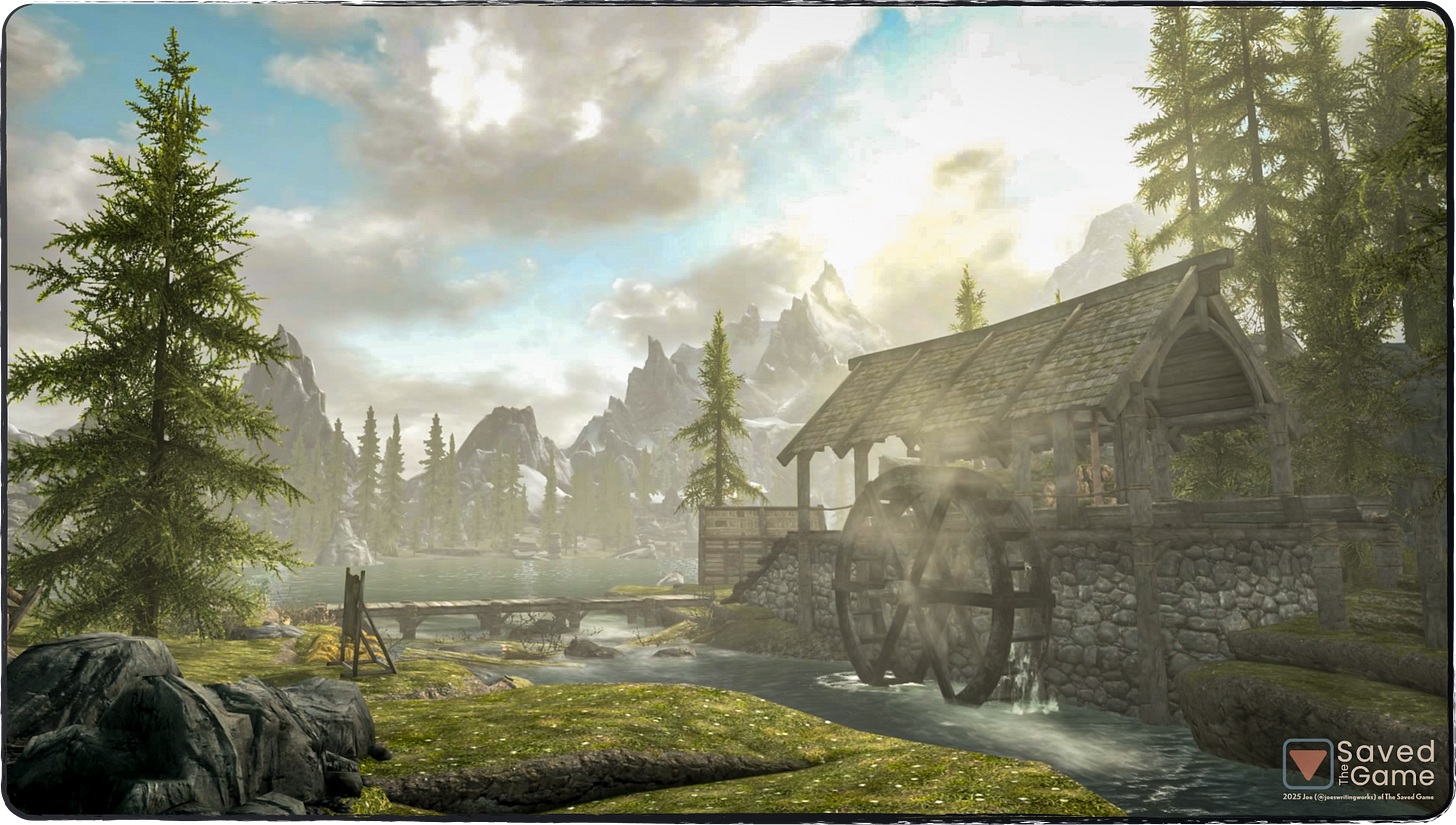 An image showing a sunrise in Skyrim!