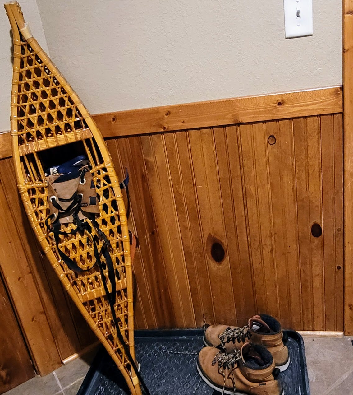 Snowshoes and boots