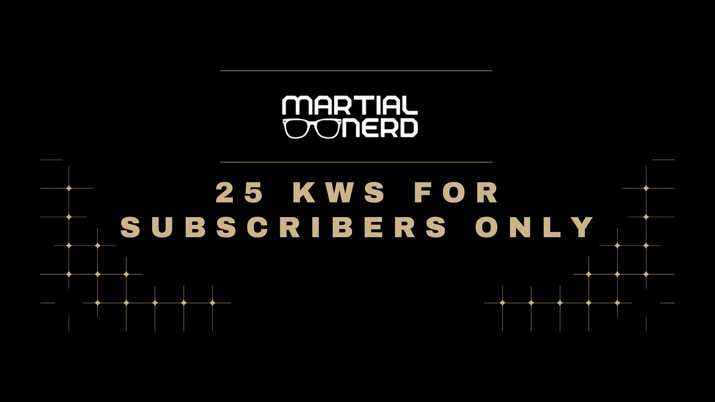 25 Keywords for Martial Nerd Subscribers Only.