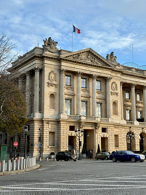 The exterior of the Hôtel de Crillon, photographed during my research trip to Paris.