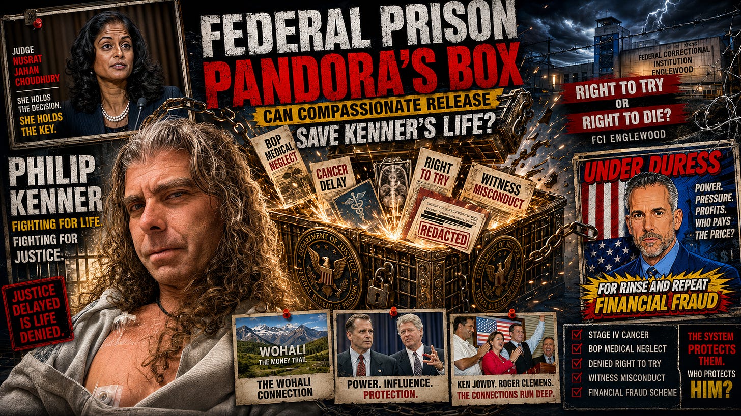 Federal Prison Pandora’s Box: Philip Kenner’s compassionate-release case exposes BOP cancer-treatment delays, medical neglect, and the EDNY. Federal Prison Pandora’s Box: Philip Kenner’s compassionate-release case exposes BOP cancer-treatment delays, medical neglect, and the EDNY.