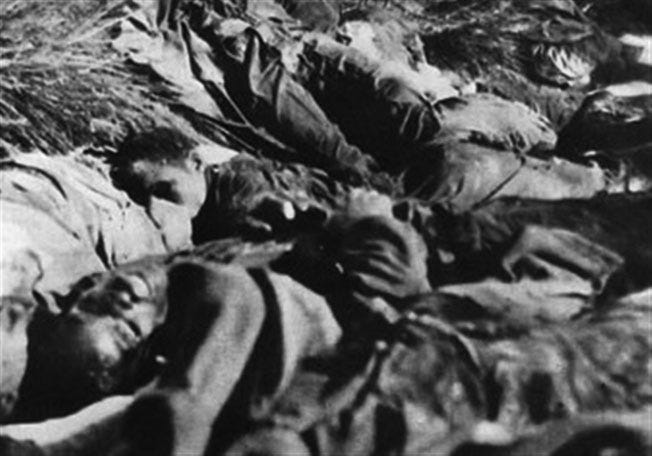 odies of the 11 men of the 333rd killed by the Germans at the Langer farm. Many showed signs of torture and mutilation before being shot by the SS. After investigating the incident, the Army quietly closed the case. odies of the 11 men of the 333rd killed by the Germans at the Langer farm. Many showed signs of torture and mutilation before being shot by the SS. After investigating the incident, the Army quietly closed the case.
