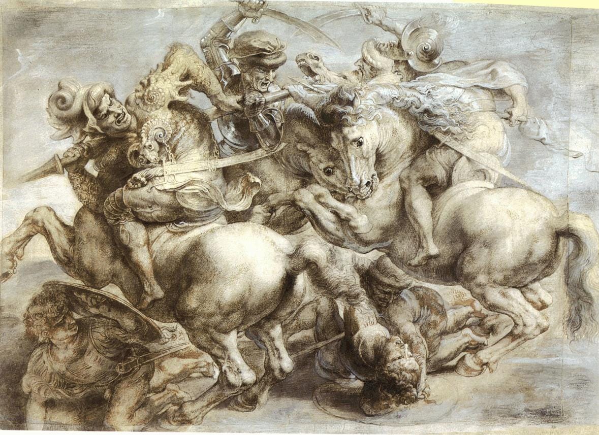 Horsemen fighting for standard