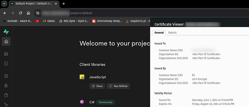 Supabase project with Let’s encrypt certificate enabled