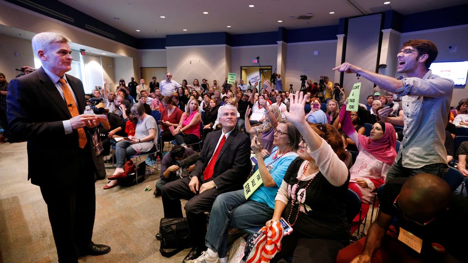 Senator Bill Cassidy during a town hall meeting in Louisiana on February 22, 2017.  (Jonathan Bachman / Reuters)