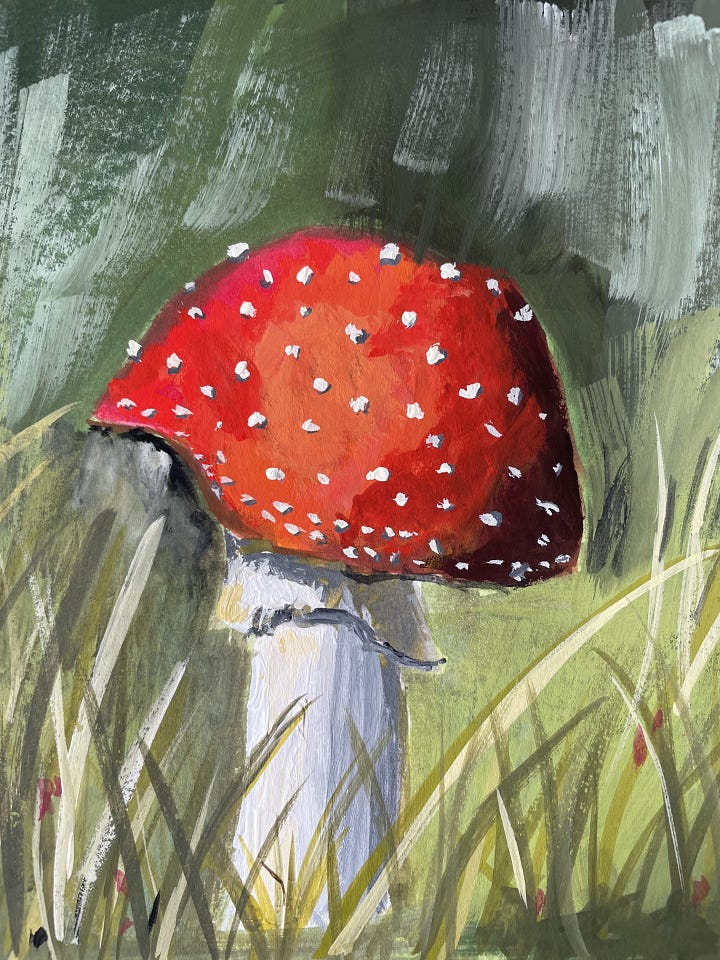 A painted red and white mushroom