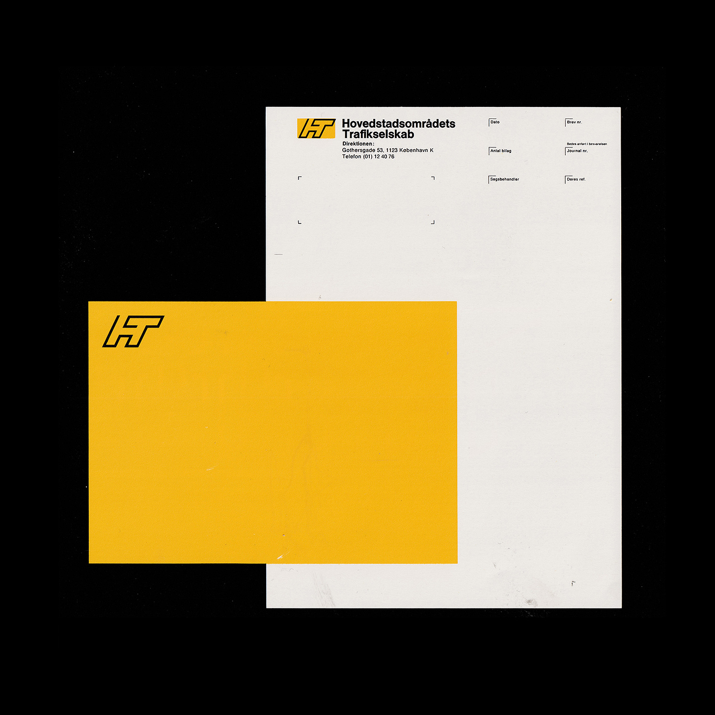 Logo and stationery headed paper design for Hovedstadsområdets Trafikselskab (HT) Copenhagen Regional Transport