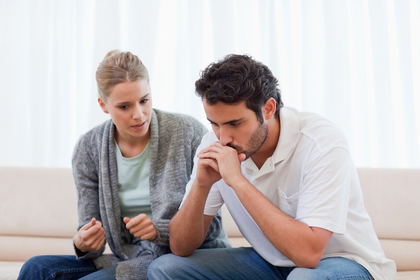 A couple communicating about something distressing