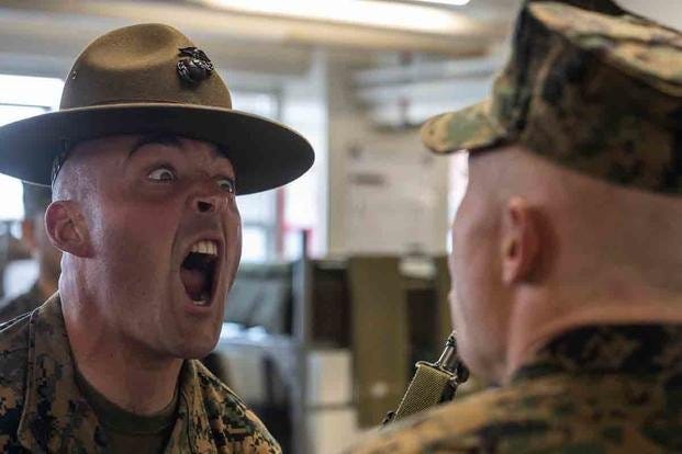 Drill Sergeant screaming at a cadet at full volume Drill Sergeant screaming at a cadet at full volume