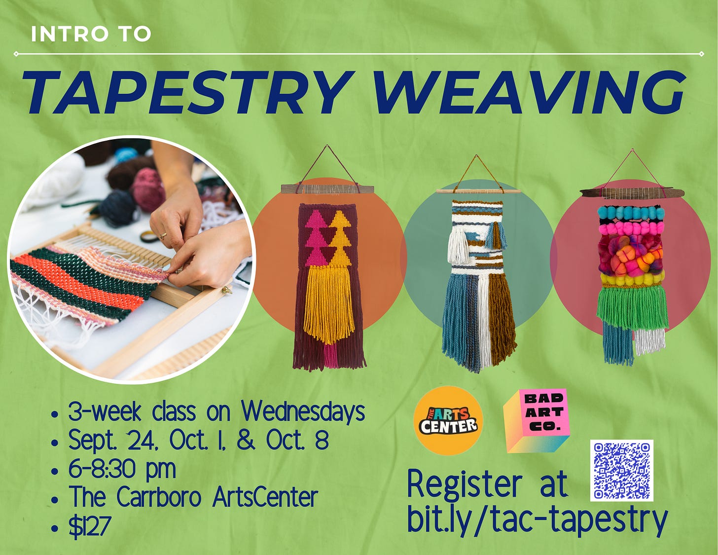 Promo poster for tapestry weaving class, click for details