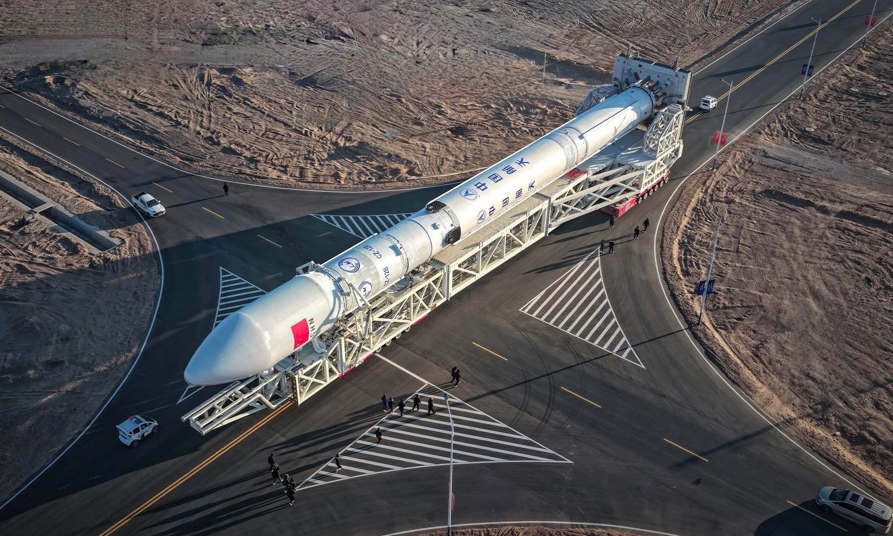 The Long March 12 Y1 vehicle heading to its launch pad at the Jiuquan Satellite Launch Center in January 2026.