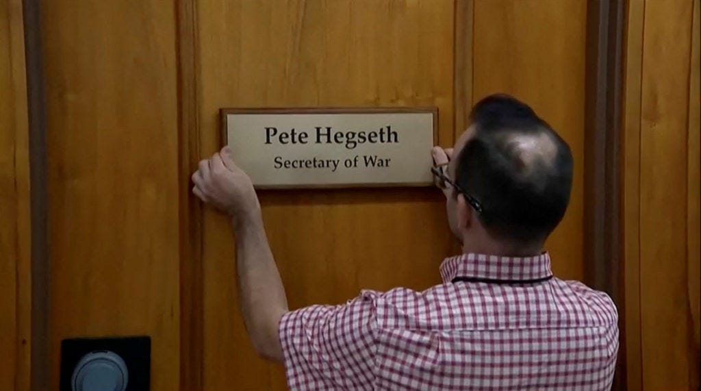 WATCH: Pentagon changes 'Secretary of Defense' signage to 'Secretary of War'  | PBS News