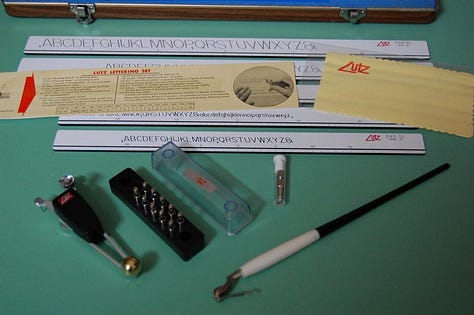 Photos of Leroy Lettering mechanical lettering sets