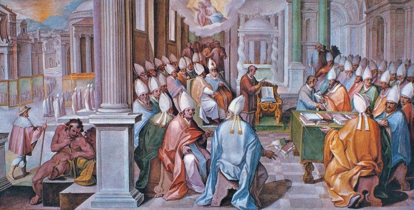 Council of Ephesus, held in 431 under Pope Celestine I and the reign of Theodosius the Younger, fresco Painting, 16th century.