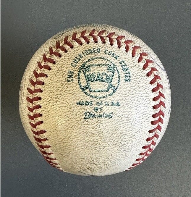 Baseball showing the spot Perry allegedly applied "stuff."