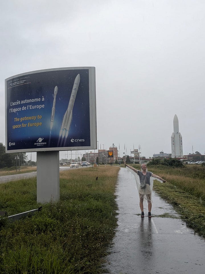 This is a picture of my very broken but not yet completely gone hiking shoe; to the right is a photo of me in the pouring rain having reached the space station.