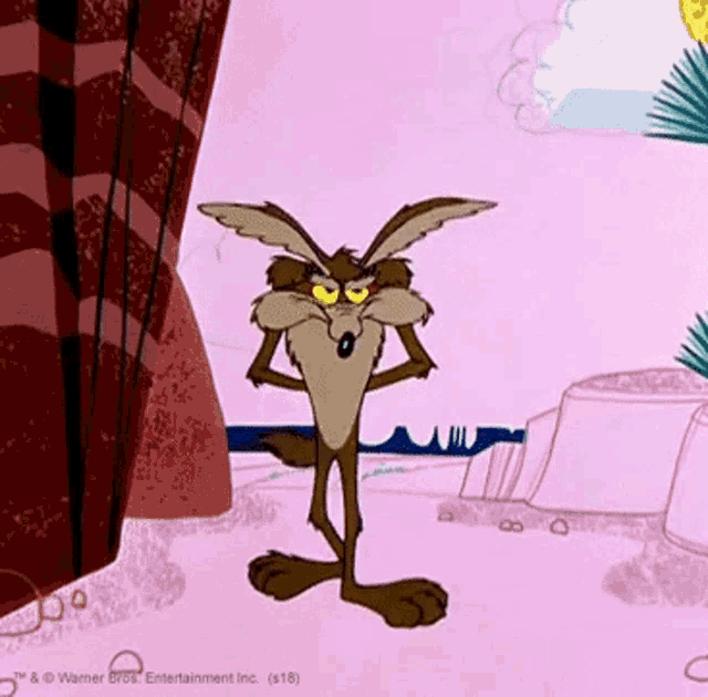 a cartoon of a coyote standing with his arms crossed