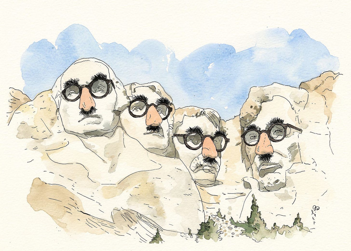 The presidents on Mount Rushmore disguise themselves.