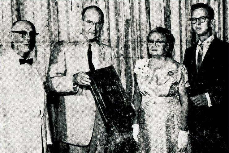 Lake Worth Herald Jan. 5, 1961: Les Thompson of the Lake Worth Kiwanis Club presents the past presidents plaque to Helen Easton, widow of former club president Karl J. Easton Sr. At far right is Karl Easton Jr. Lake Worth Herald Jan. 5, 1961: Les Thompson of the Lake Worth Kiwanis Club presents the past presidents plaque to Helen Easton, widow of former club president Karl J. Easton Sr. At far right is Karl Easton Jr.