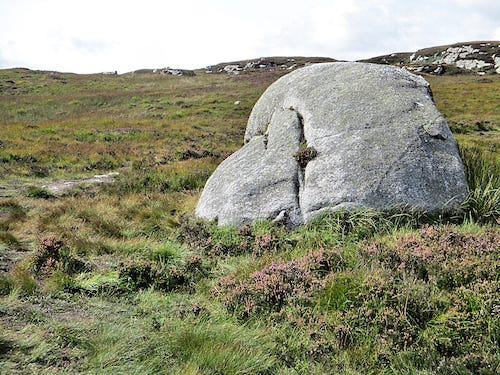 rounded boulder in green field rounded boulder in green field