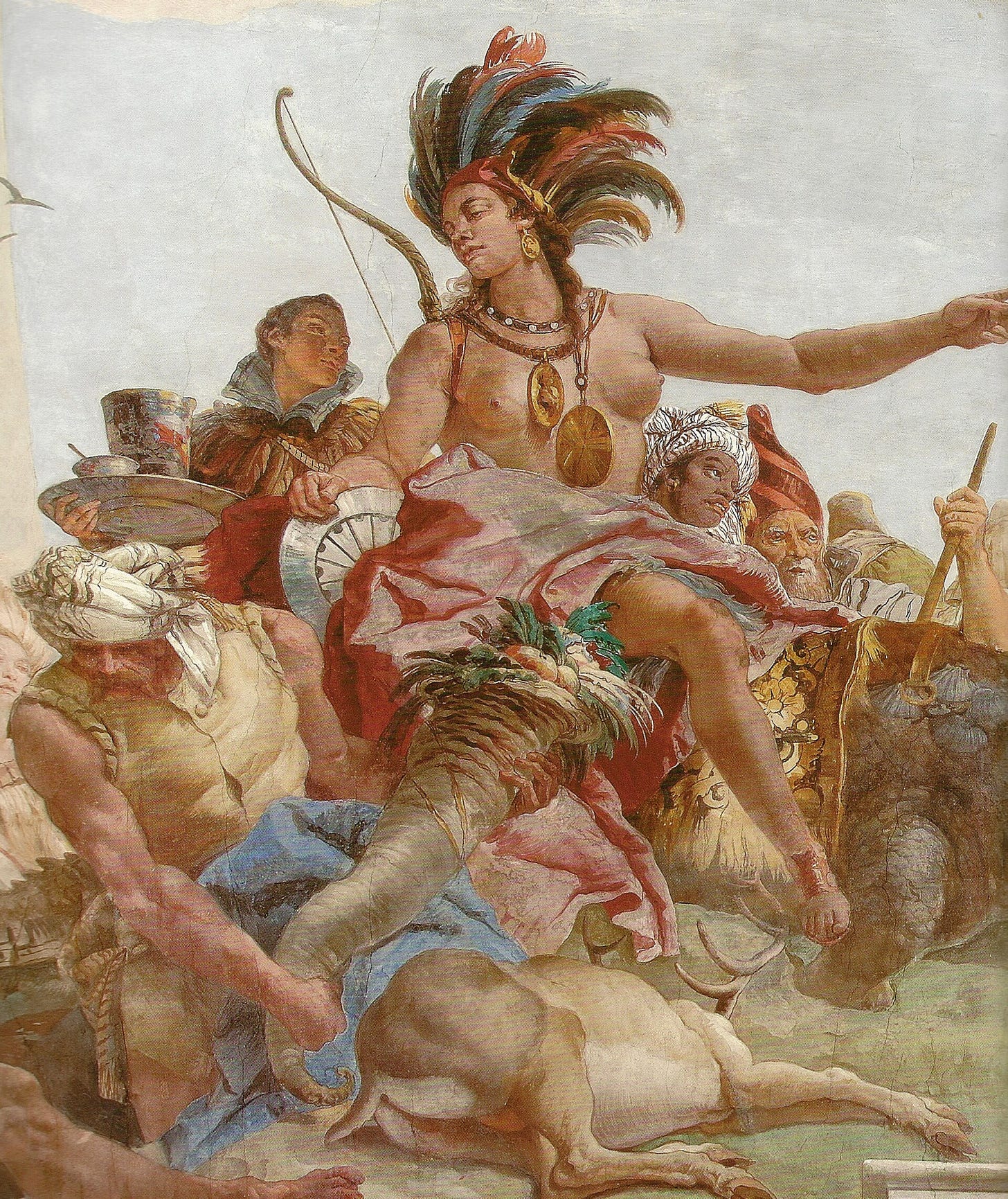 Giovanni Battista Tiepolo, America, detail of the staircase ceiling, 1752 to 1753. Würzburg Residence, Germany. Giovanni Battista Tiepolo, America, detail of the staircase ceiling, 1752 to 1753. Würzburg Residence, Germany.