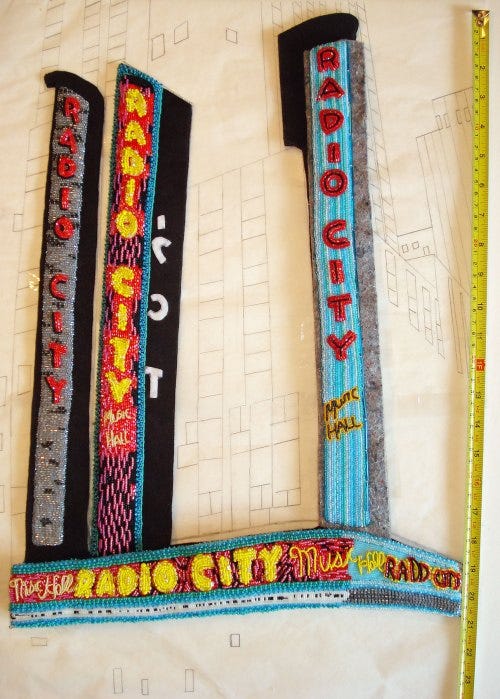 RadioCityMusicHall13 Beaded Radio City Music Hall bead embroidery painting mixed media NYC