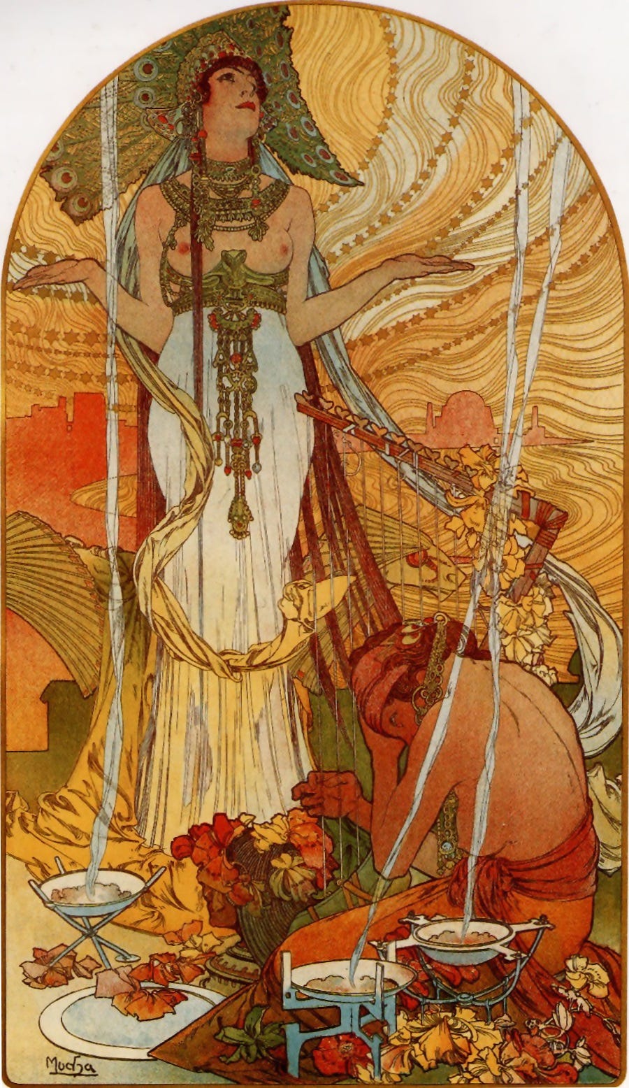 Art Nouveau poster with feather ornament Art Nouveau poster with feather ornament