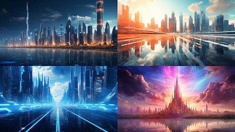 Midjourney version 5.2 image grids showing variation