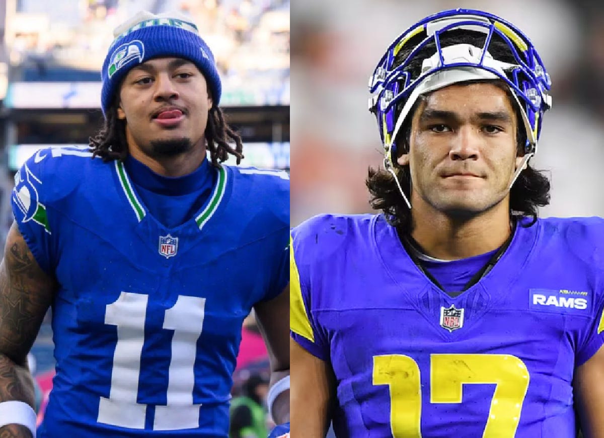 Insane: Jaxon Smith-Njigba and Puka Nacua put up nearly IDENTICAL stats  this season... Jaxon Smith-Njiigba Puka Nacua • 163 targets • 166 targets •  1829 total yards • 1820 total yards • 10 TDs • 11 TDs 🤯🤯🤯