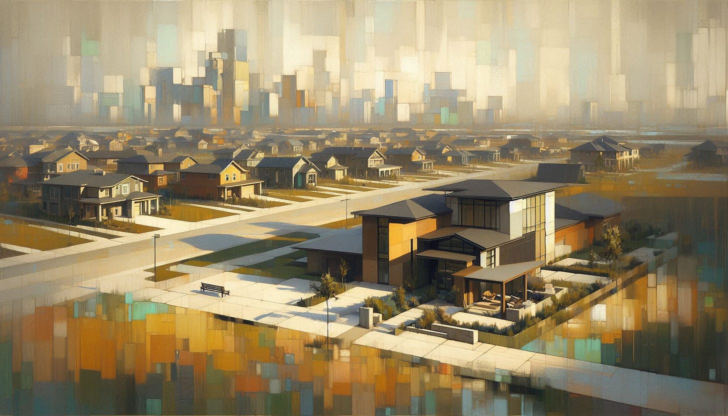 An AI generated landscape format painterly image of suburbs An AI generated landscape format painterly image of suburbs