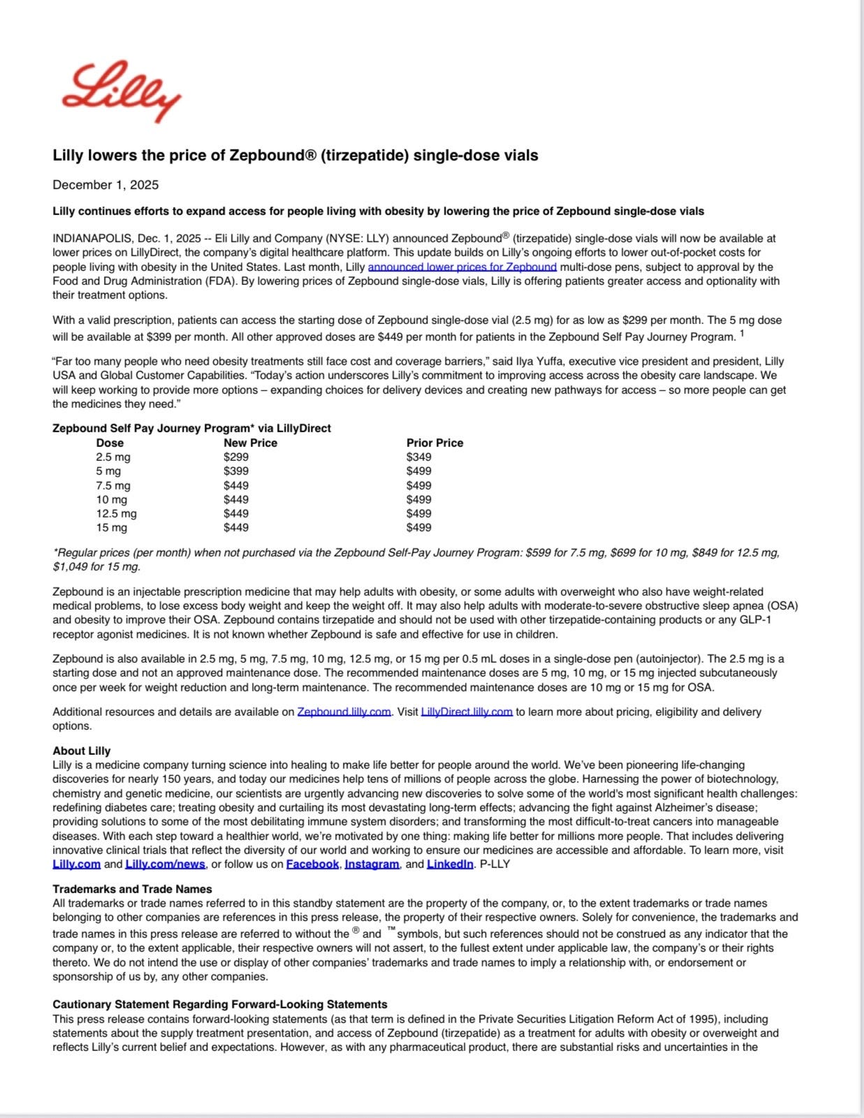 Zepbound Self Pay Prices Drop Across All Doses Effective Today