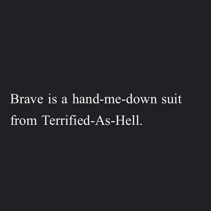 Image 1: I decided I was too soft to last, but then I decided to be softer. Image 2: Sometimes the most healing thing we can do is remind ourselves over and over and over— Other people feel this too. Image 3: All living is storm chasing. Every good heart has lost its roof. Let all the walls collapse at your feet. Scream 'TIMBER' when they ask you how you are. Image 4: Brave is a hand-me-down suit from Terrified-As-Hell.