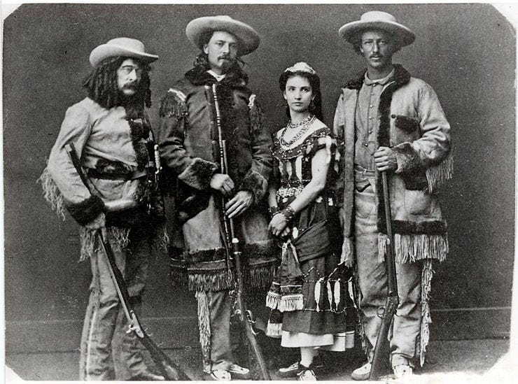 Ned Buntline, Buffalo Bill, Giuseppina Morlacchi, and Texas Jack in The Scouts of the Prairie.