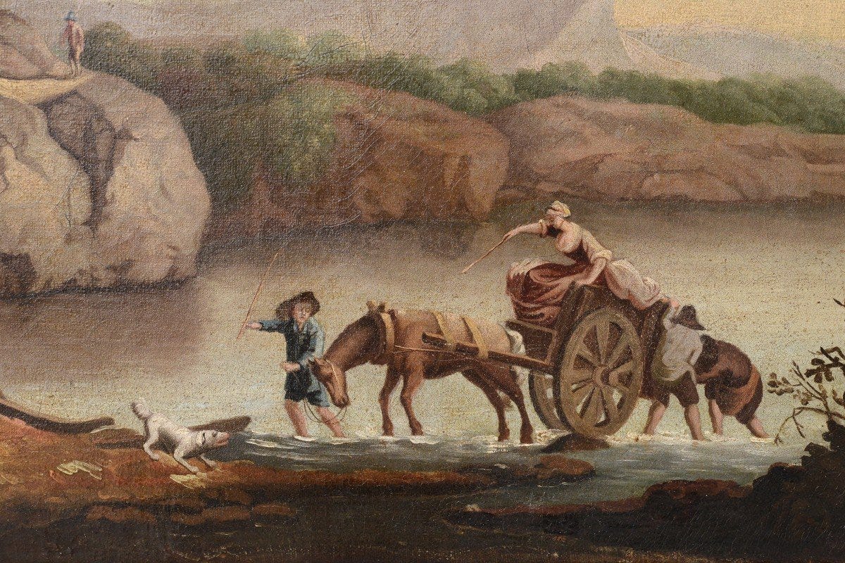 Proantic: Crossing The Ford Capriccio Baroque Landscape 18th Century O