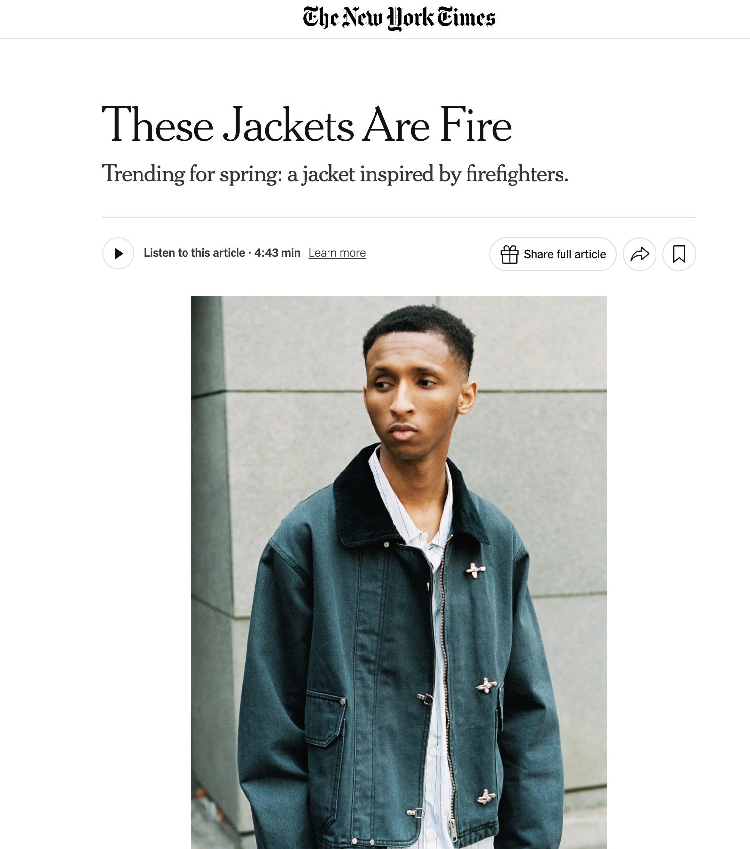 The Firefighter's Coat Is Having a Moment, Apparently