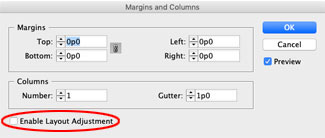 Margins and Columns panel