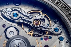 A. Lange & Söhne Odysseus balance wheel and cock close up macro