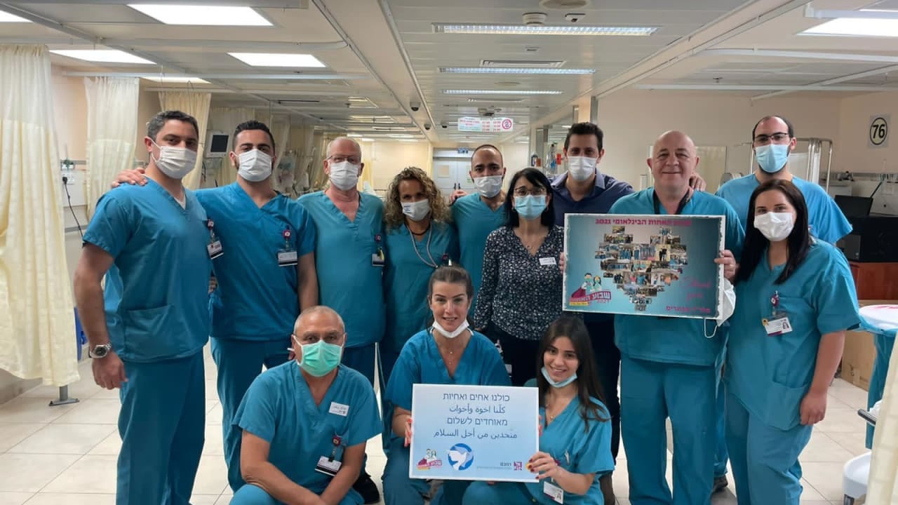 A team at Rambam Health Care Campus in Haifa launching an appeal for coexistence on May 13, 2021. A team at Rambam Health Care Campus in Haifa launching an appeal for coexistence on May 13, 2021.