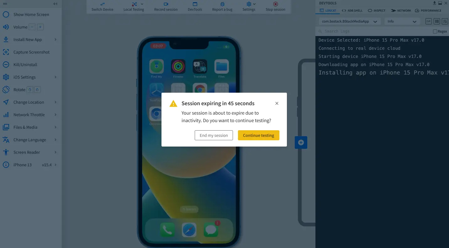 The Timeout prompt appears