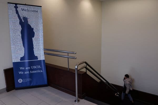 A large banner advertising Citizen and Immigration Services. A large banner advertising Citizen and Immigration Services.